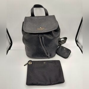 Kate Spade Black Sinch Medium Backpack Pebbled Leather, Coin Purse, Cosmetic Bag